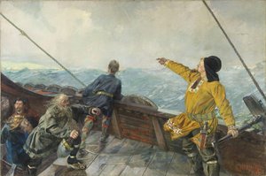 Leif Eriksson (10e eeuw) ziet land in Amerika, 1893